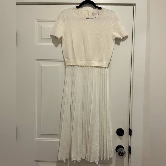 RACHEL PARCELL Ivory Cloud Pleated Crepe Skirt Mixed Media Knit Dress - Picture 4 of 10